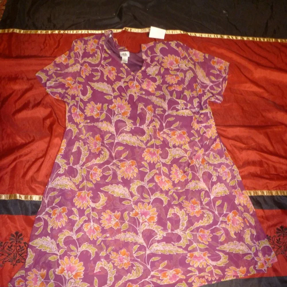 JBS LTD Side Ruffle Floral V Neck Short Sleeve shear Dress Sz 30W - Picture 5 of 10